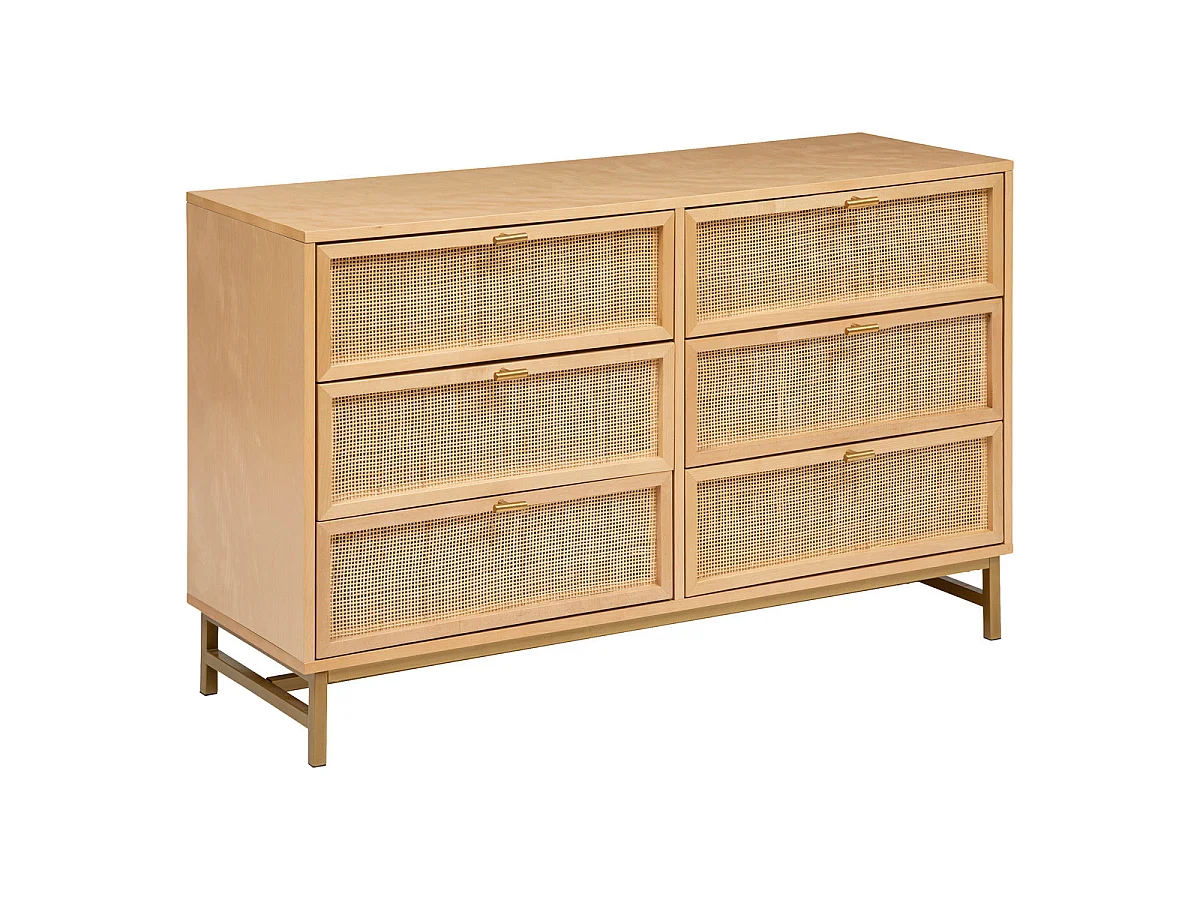Commode, meuble de rangement en bois MDF coloris beige - L. 120 x P. 40  x H. 74,5  cm