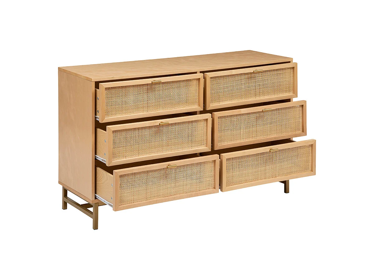 Commode, meuble de rangement en bois MDF coloris beige - L. 120 x P. 40  x H. 74,5  cm