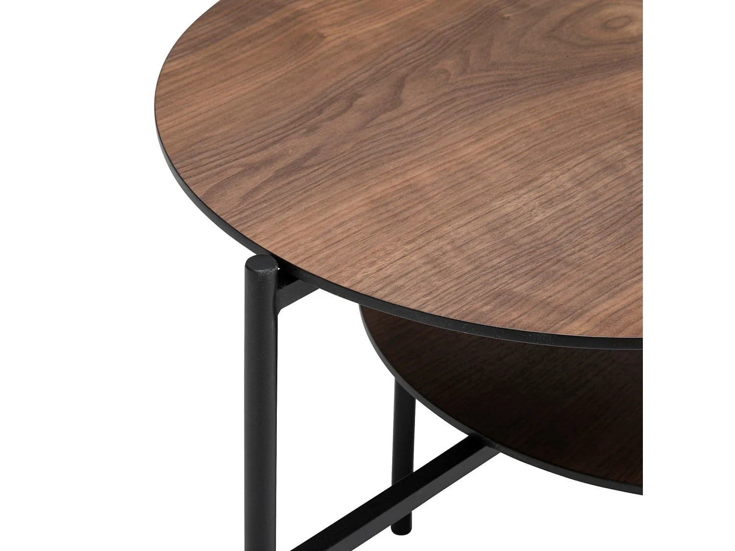 Table basse avec  2 niveaux en métal noir  et bois noyer - L. 118  x P. 43,2  x H. 48  cm