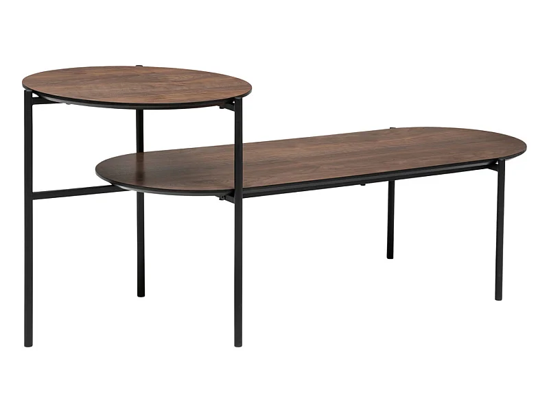 Table basse avec  2 niveaux en métal noir  et bois noyer - L. 118  x P. 43,2  x H. 48  cm