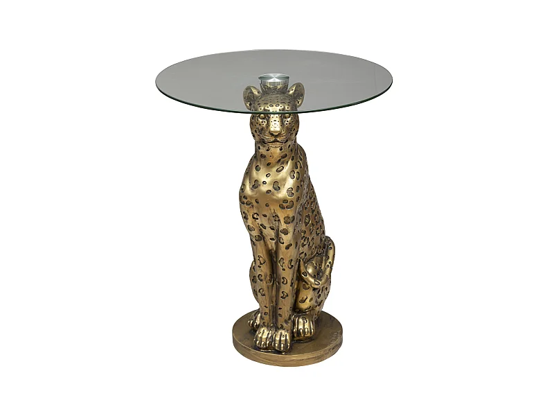 Table à café ronde en Verre et Résine Or - diamètre 40 x hauteur 52 cm