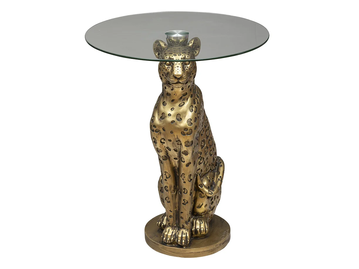 Table à café ronde en Verre et Résine Or - diamètre 40 x hauteur 52 cm