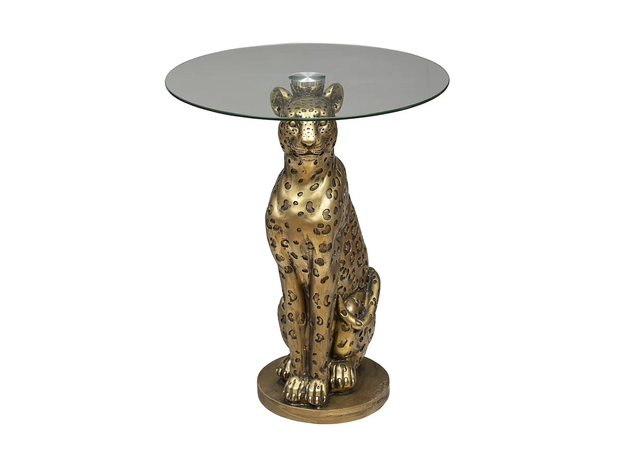 Table à café ronde en Verre et Résine Or - diamètre 40 x hauteur 52 cm