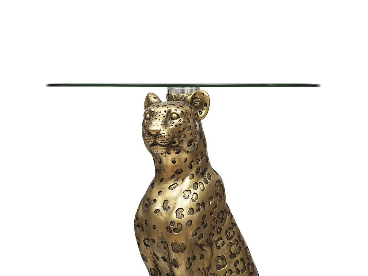 Table à café ronde en Verre et Résine Or - diamètre 40 x hauteur 52 cm