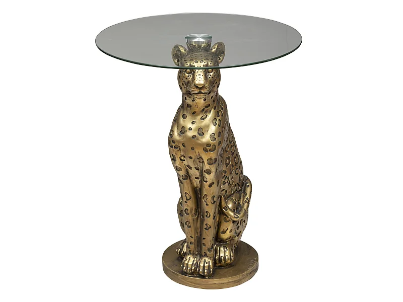 Table à café ronde en Verre et Résine Or - diamètre 40 x hauteur 52 cm