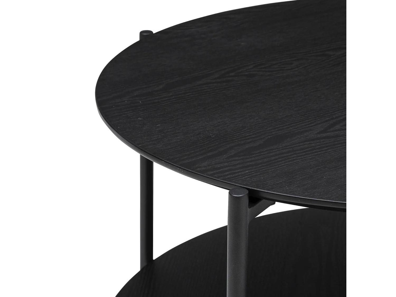Table basse ronde en bois  et métal coloris noir  - diamètre 63,20 x Hauteur 52  cm