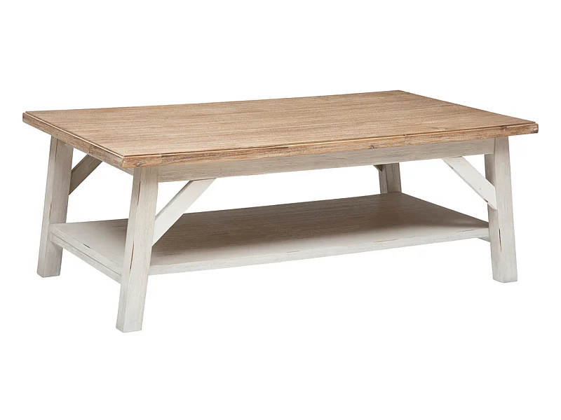 Table basse en bois d'acacia et MDF coloris blanc - L. 120  x P. 70  x H. 44,5  cm