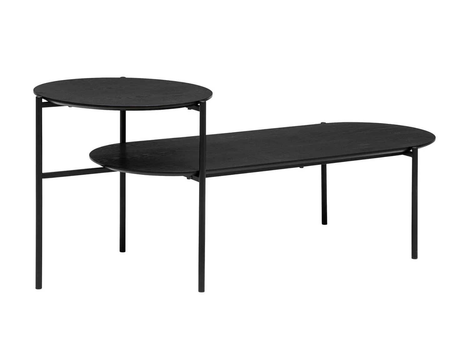 Table basse avec  2 niveaux en métal et bois coloris  noir - L. 118 x P. 43,2  x H. 48  cm