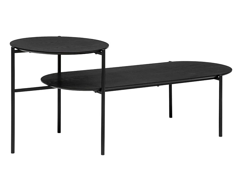 Table basse avec  2 niveaux en métal et bois coloris  noir - L. 118 x P. 43,2  x H. 48  cm