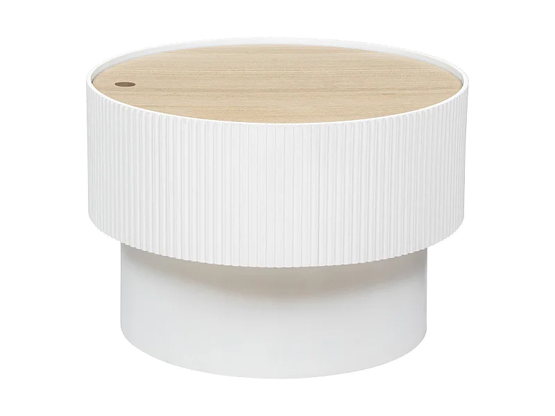 Table basse ronde avec couvercle en bois MDF coloris blanc - diamètre 55  x Hauteur 38  cm