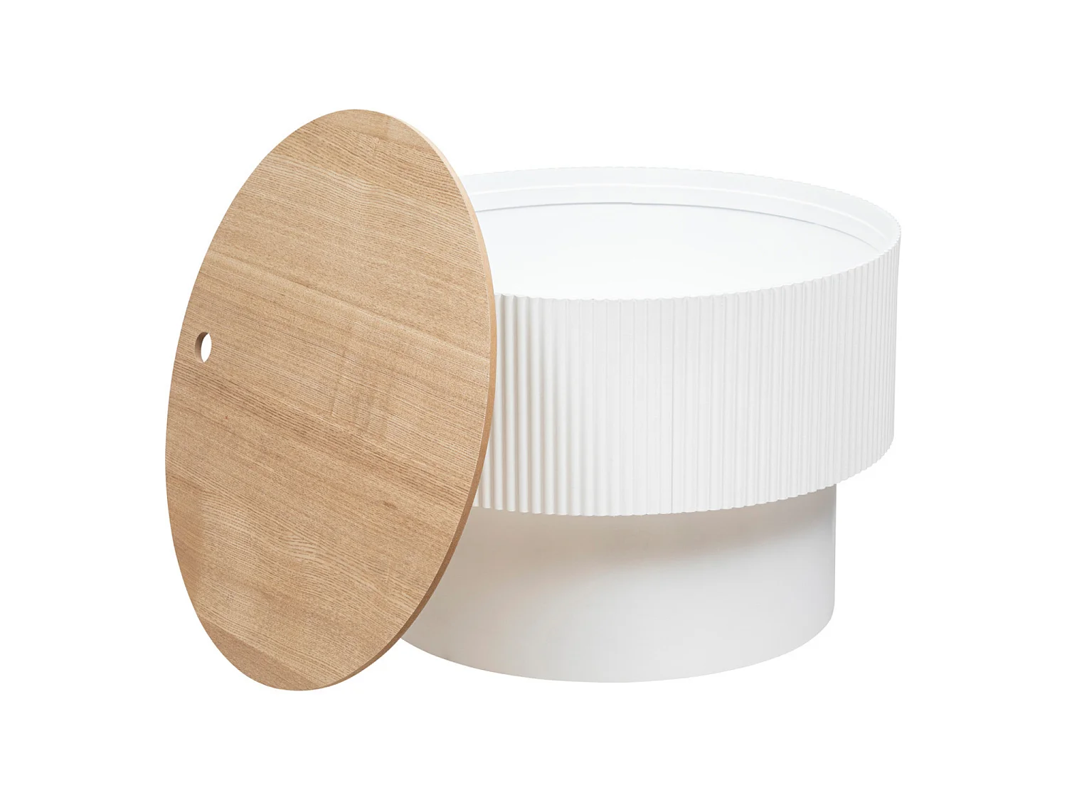 Table basse ronde avec couvercle en bois MDF coloris blanc - diamètre 55  x Hauteur 38  cm