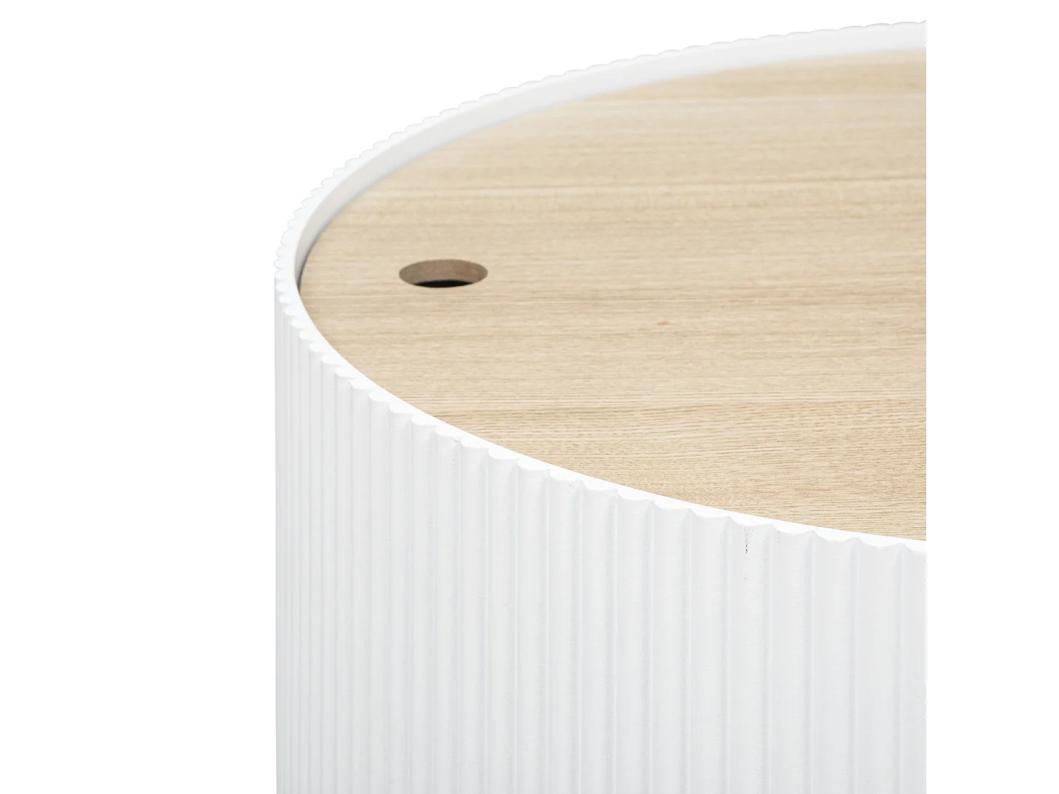 Table basse ronde avec couvercle en bois MDF coloris blanc - diamètre 55  x Hauteur 38  cm