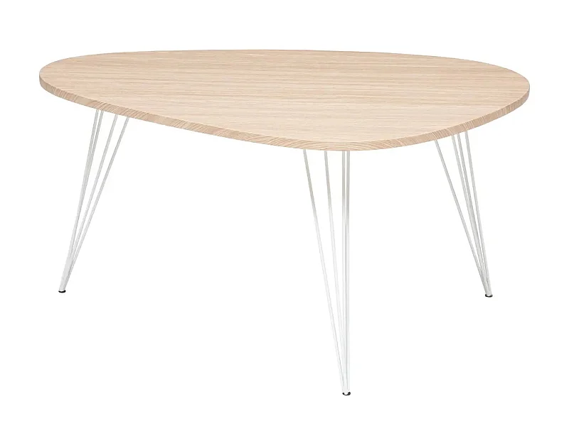 Table basse en bois coloris chêne clair et métal blanc - L.  97  x P. 65 x H.  50 cm