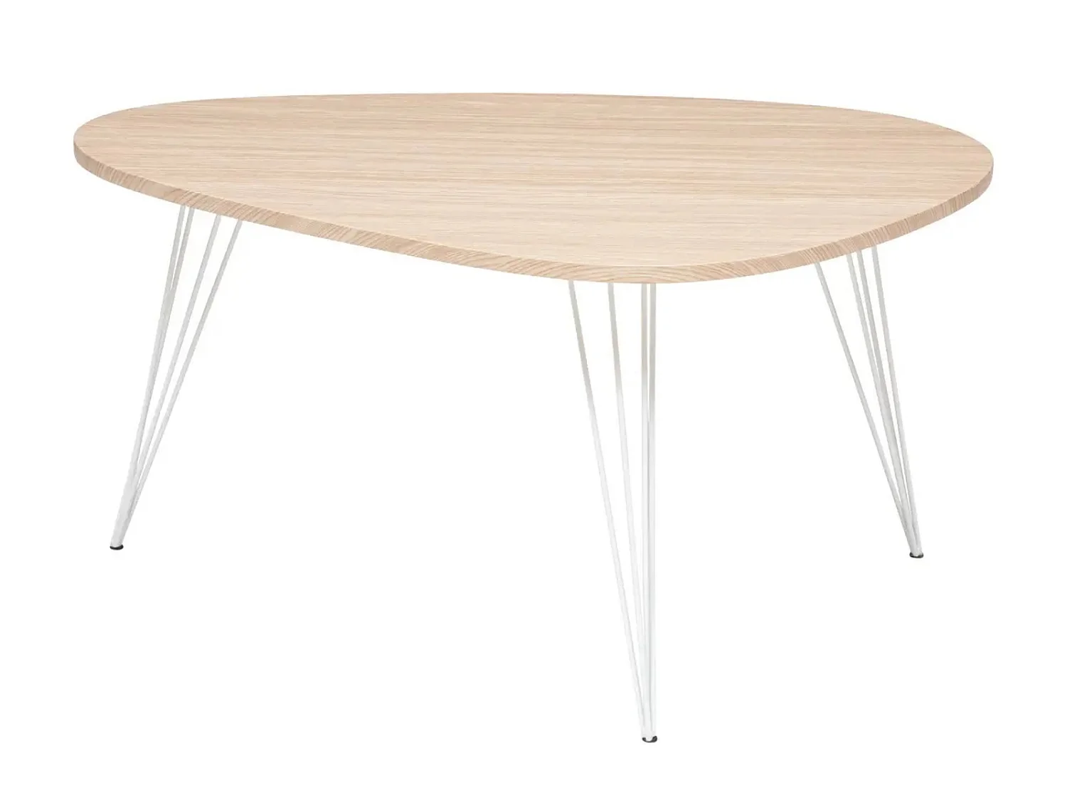 Table basse en bois coloris chêne clair et métal blanc - L.  97  x P. 65 x H.  50 cm
