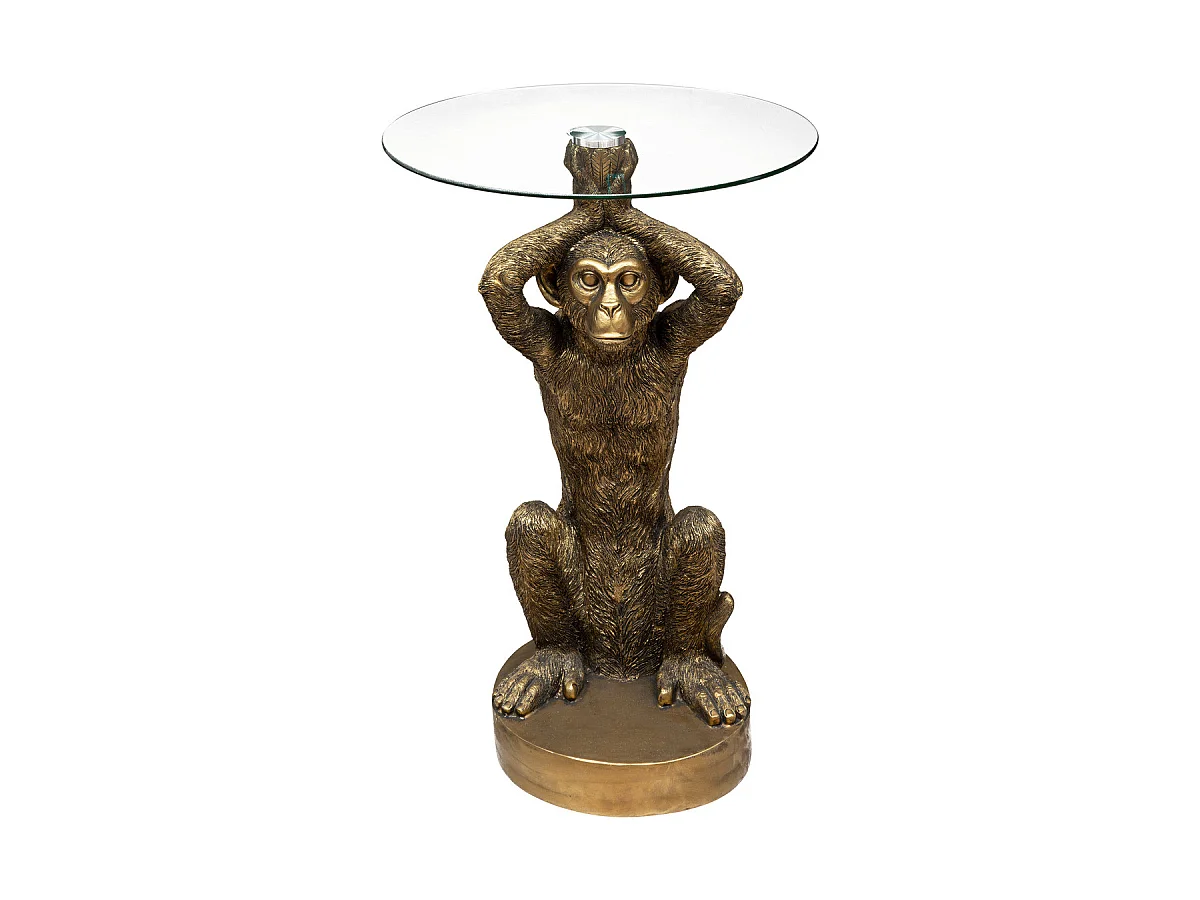 Table à café ronde en Verre et Résine coloris Or - diamètre 40 x hauteur 52 cm
