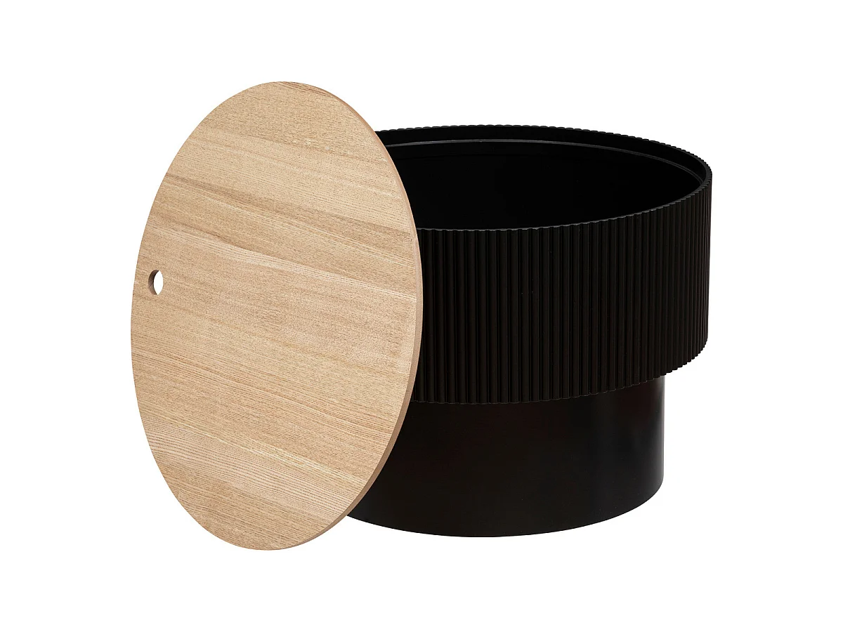 Table basse ronde avec couvercle en bois MDF coloris noir  - diamètre 55  x Hauteur 38  cm