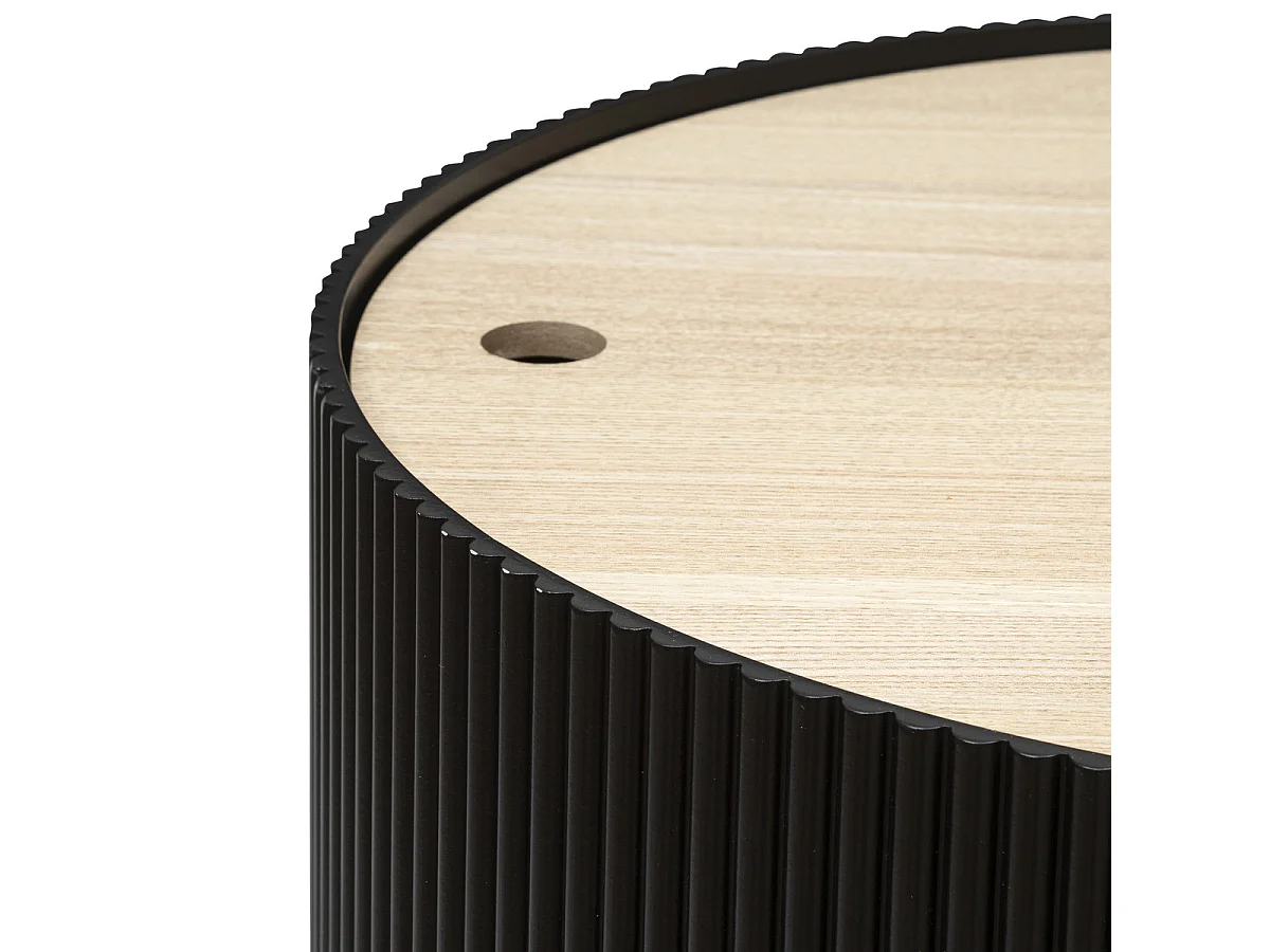 Table basse ronde avec couvercle en bois MDF coloris noir  - diamètre 55  x Hauteur 38  cm