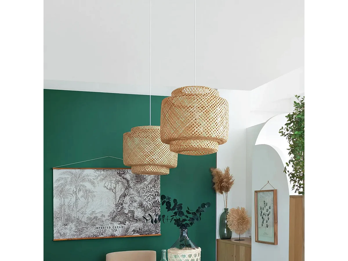 Suspension en bambou coloris naturel  - diamètre 40  x Hauteur 38  cm