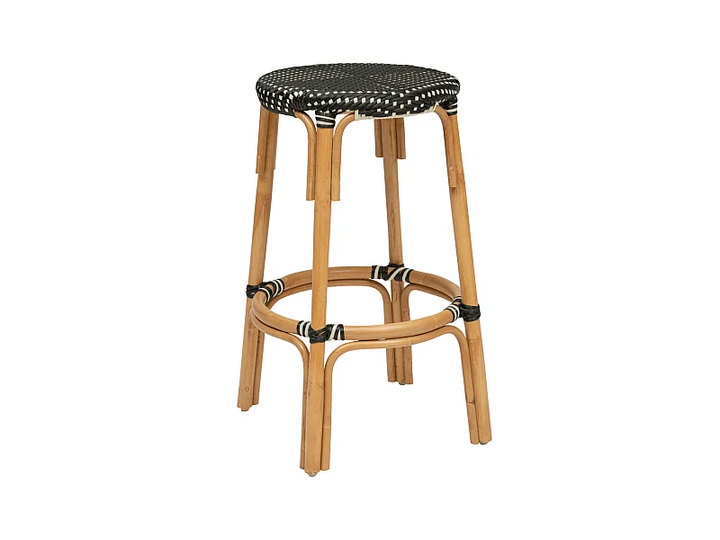 Tabouret de bar en bois de rotin coloris noir - L. 40  x P. 40  x H. 66  cm