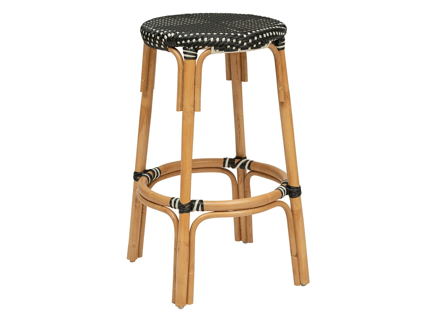 Tabouret de bar en bois de rotin coloris noir - L. 40  x P. 40  x H. 66  cm