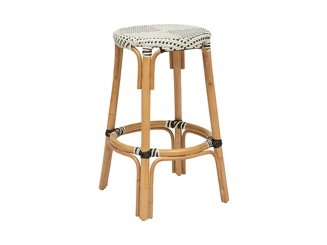 Tabouret de bar en bois de rotin coloris blanc - L. 40  x P. 40  x H. 66  cm