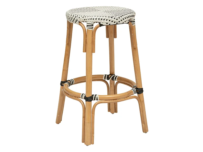 Tabouret de bar en bois de rotin coloris blanc - L. 40  x P. 40  x H. 66  cm