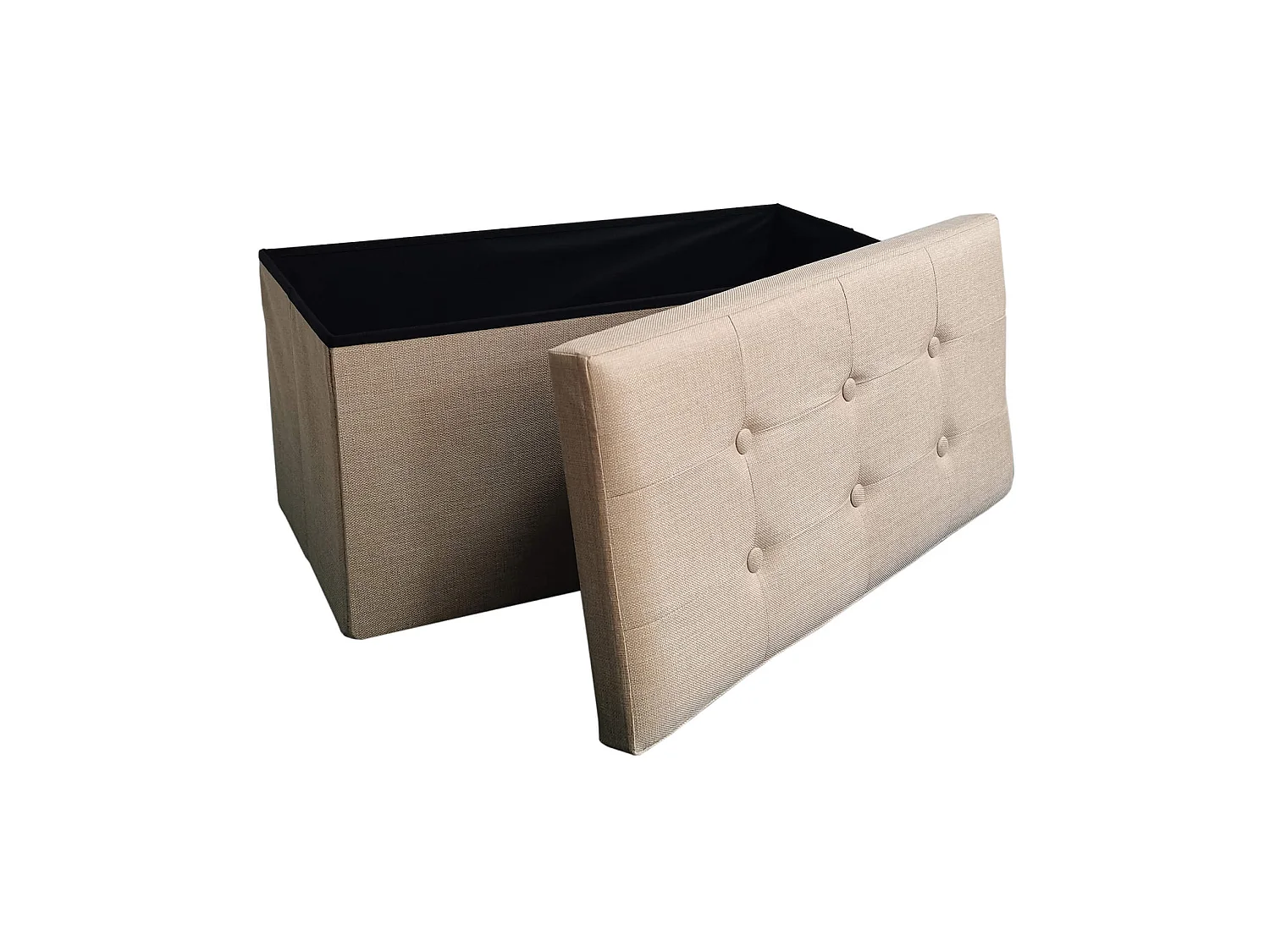 Pouf Contenedor Beige Rectangular con Tapa Reposapiés