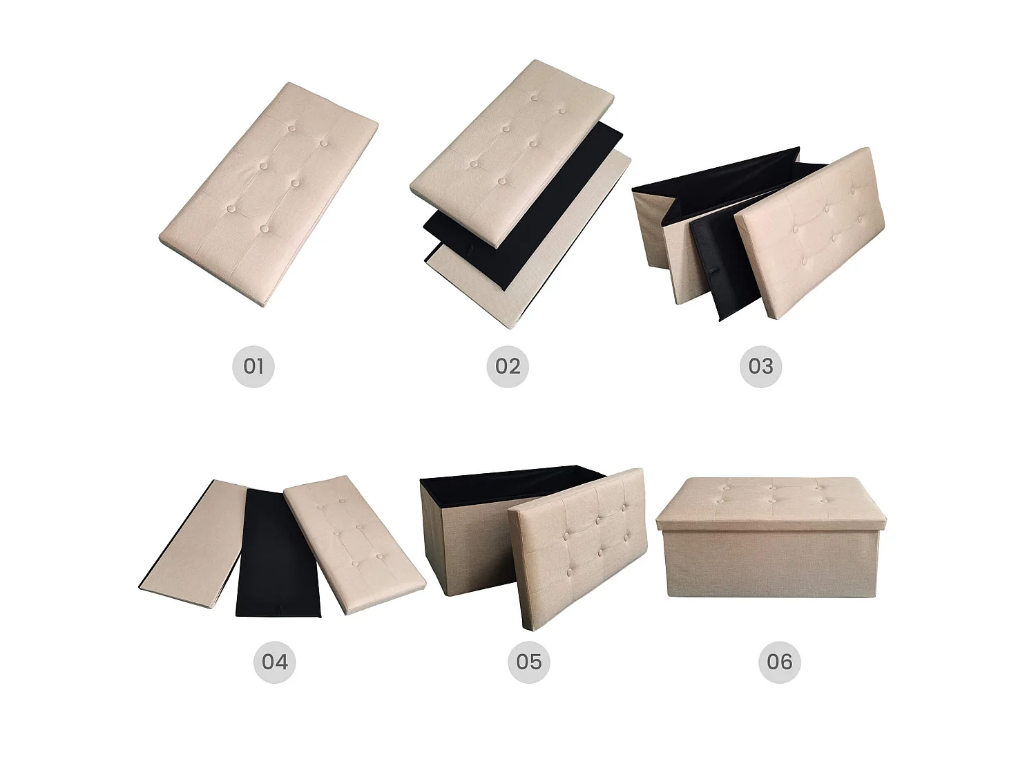 Pouf Contenedor Beige Rectangular con Tapa Reposapiés