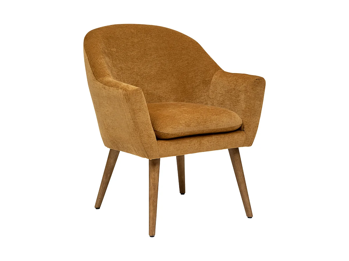 Fauteuil de salon en PU coloris Ocre et hévéa naturel - L. 70,5  x P. 65 x H. 83  cm