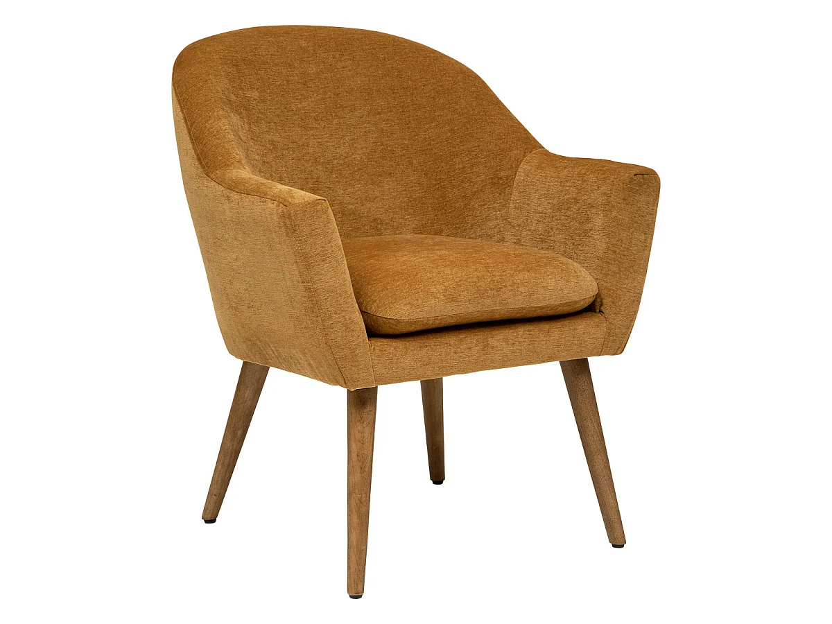 Fauteuil de salon en PU coloris Ocre et hévéa naturel - L. 70,5  x P. 65 x H. 83  cm