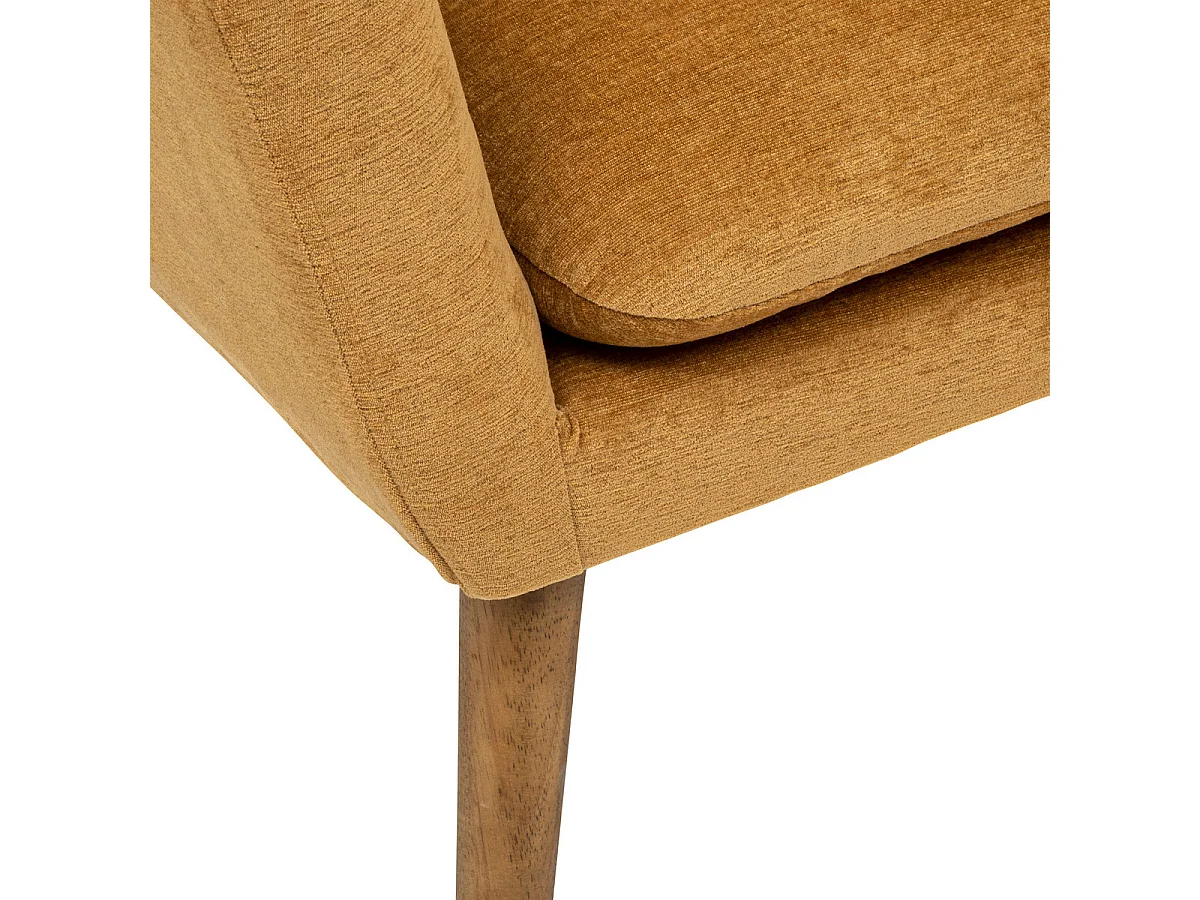 Fauteuil de salon en PU coloris Ocre et hévéa naturel - L. 70,5  x P. 65 x H. 83  cm