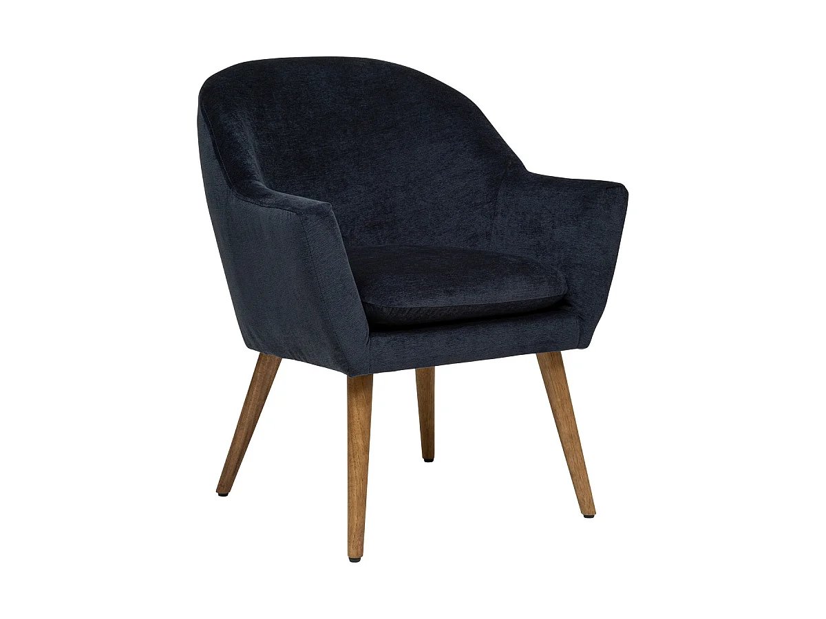 Fauteuil de salon en PU coloris Bleu encre et hévéa naturel - L. 70,5  x P. 65 x H. 83  cm
