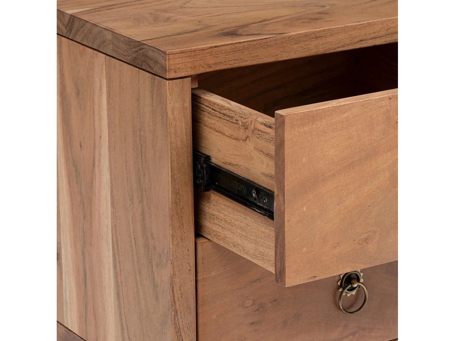 Table console en bois d'acacia coloris naturel avec 2 portes et 4 tiroirs