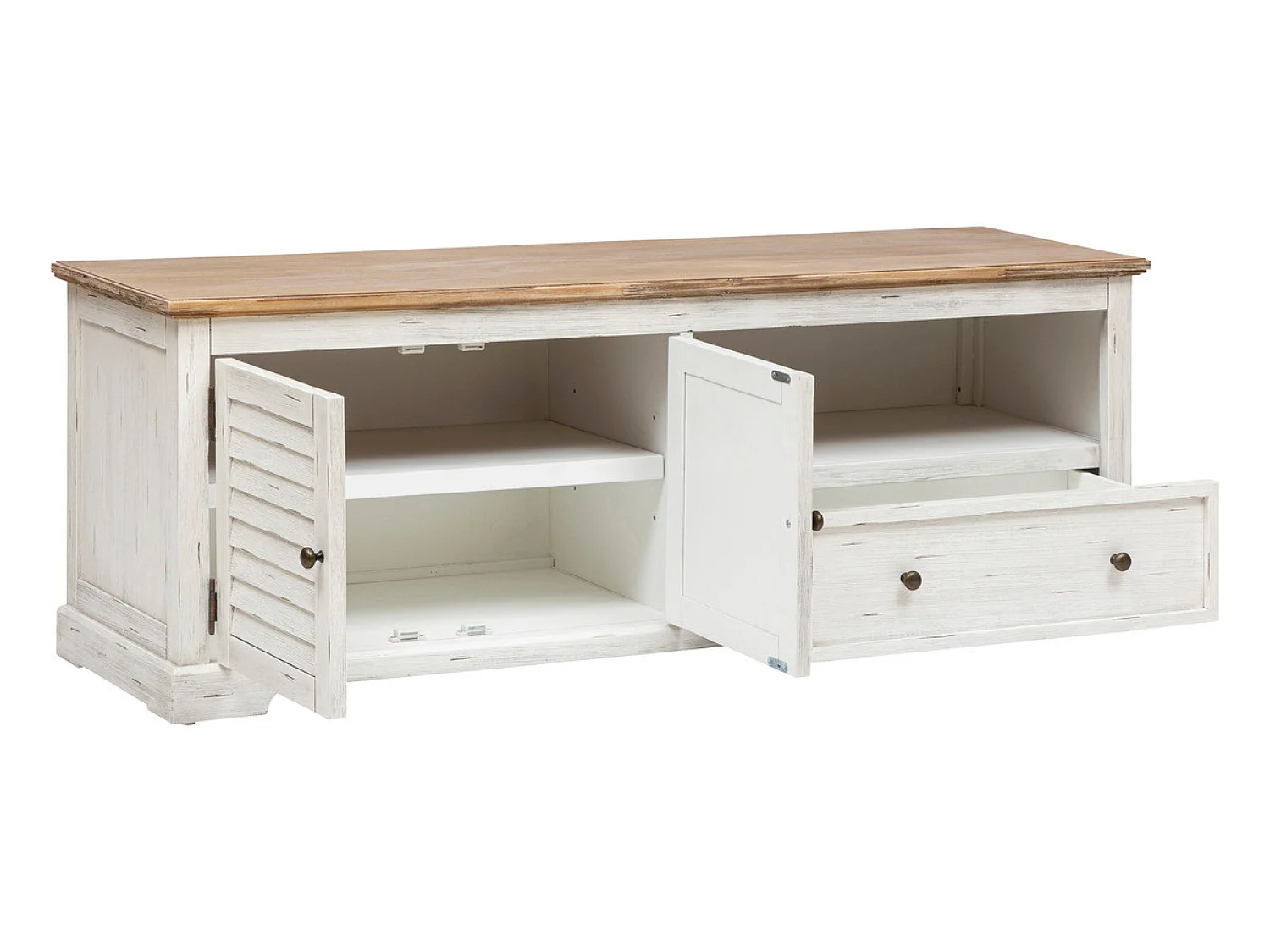 Meuble TV  en bois d'acacia et MDF coloris blanc  - L. 140  x P. 40 x H. 50 cm