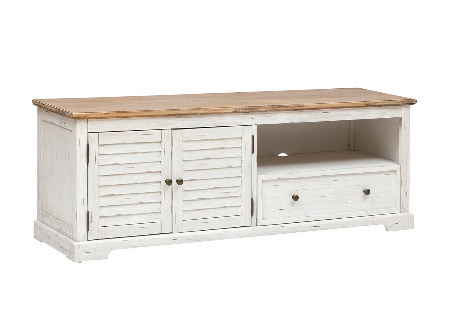 Meuble TV  en bois d'acacia et MDF coloris blanc  - L. 140  x P. 40 x H. 50 cm