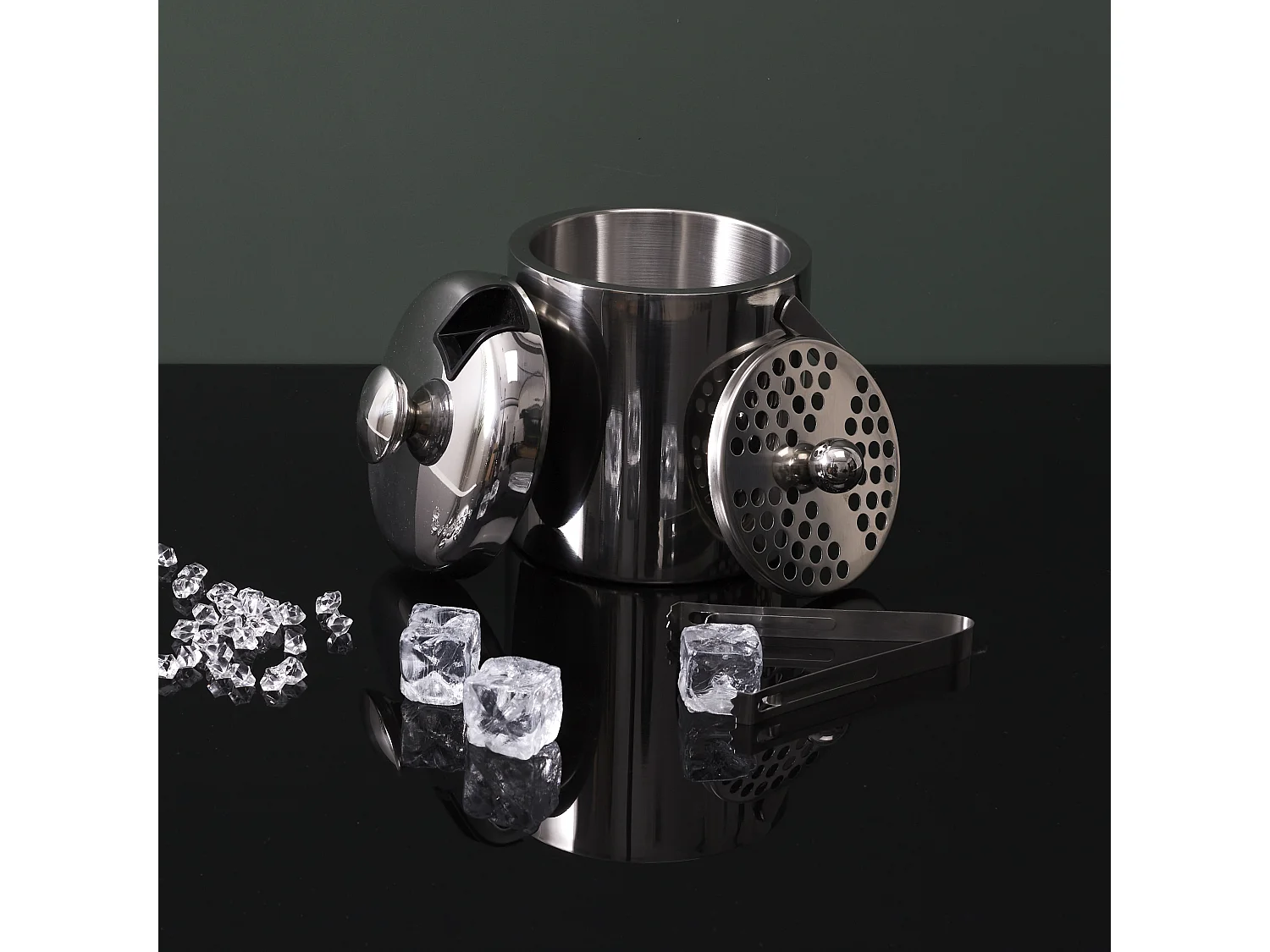 Seau A Glace Metal Couvercle Et Pince 1.3l Argent