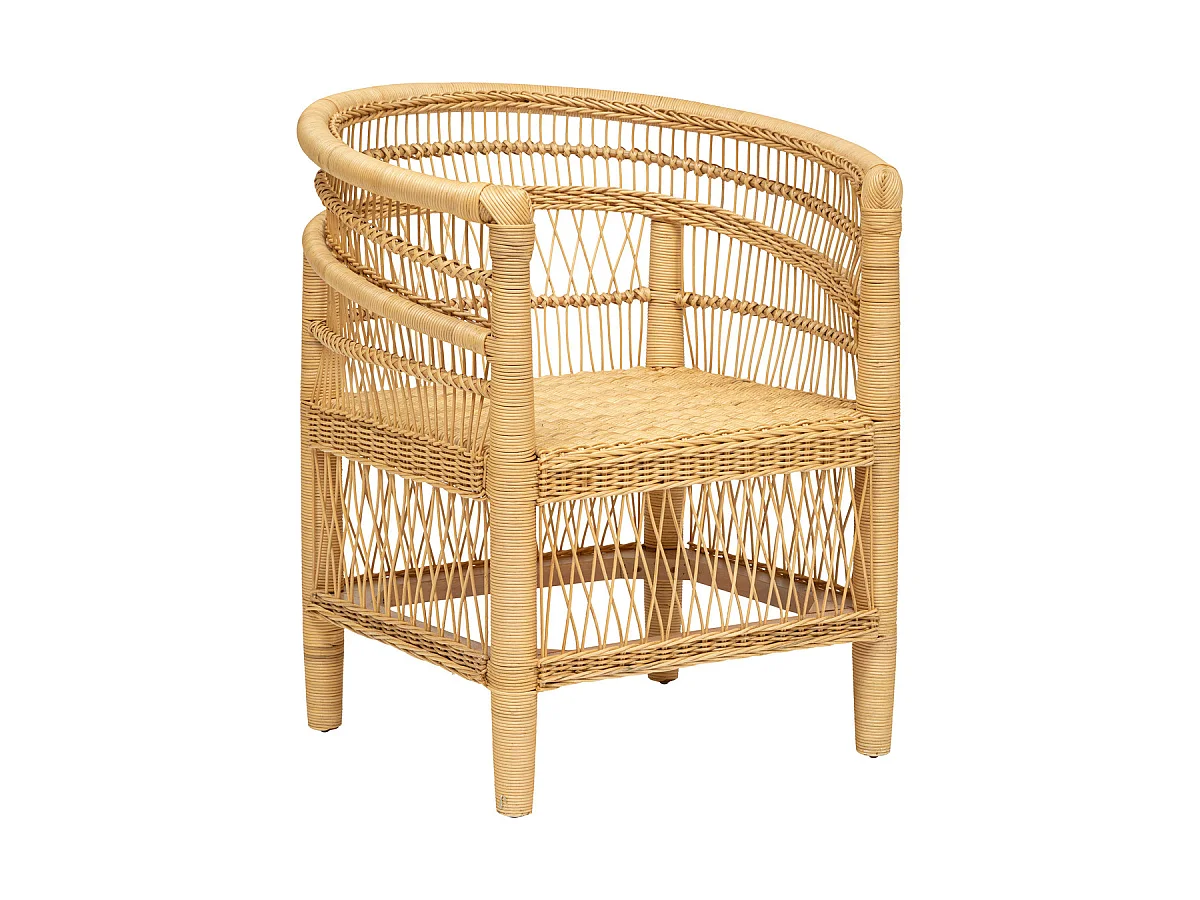 Fauteuil en bois de rotin coloris naturel - longueur 65 x Profondeur 72 x Hauteur 82 cm