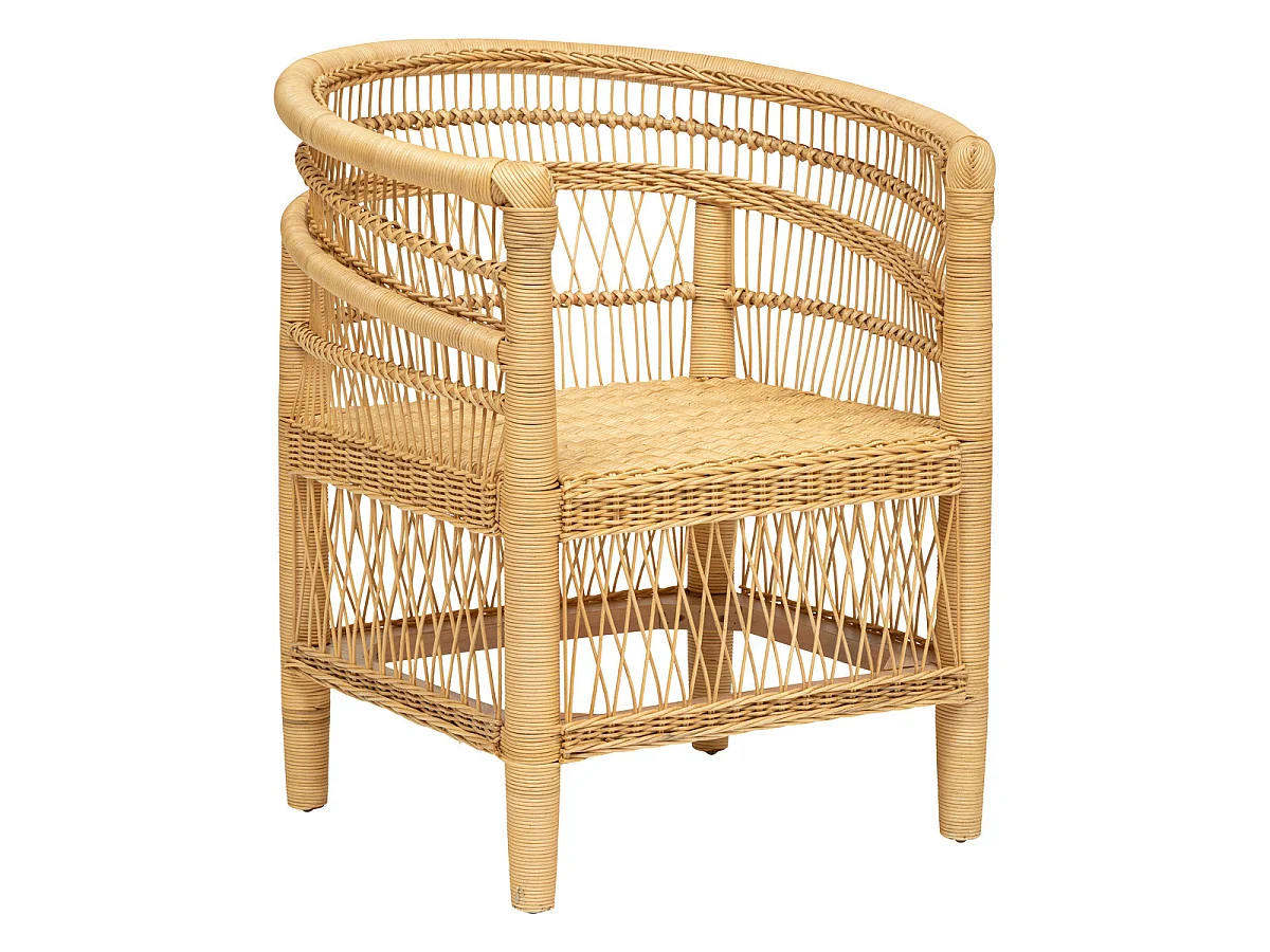 Fauteuil en bois de rotin coloris naturel - longueur 65 x Profondeur 72 x Hauteur 82 cm