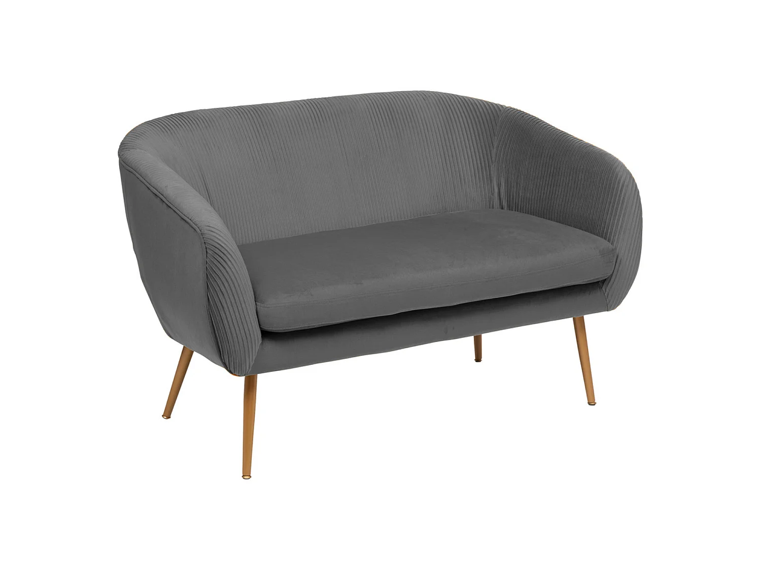 Banquette d'assise avec 2 places en velours coloris gris - L. 124  x P. 74  x H. 76  cm