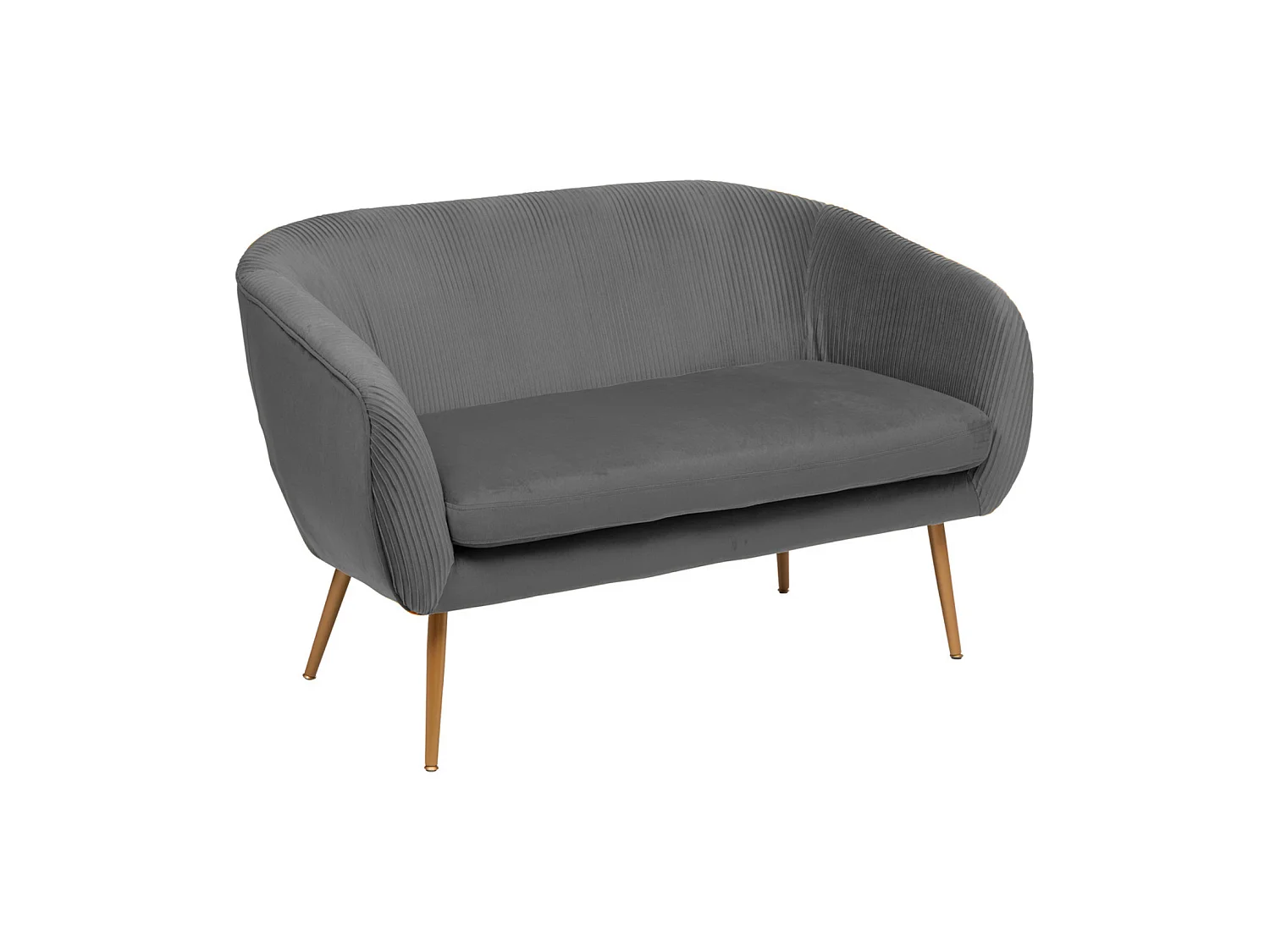 Banquette d'assise avec 2 places en velours coloris gris - L. 124  x P. 74  x H. 76  cm