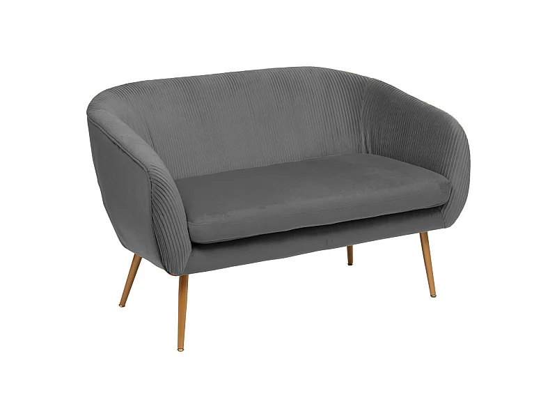 Banquette d'assise avec 2 places en velours coloris gris - L. 124  x P. 74  x H. 76  cm