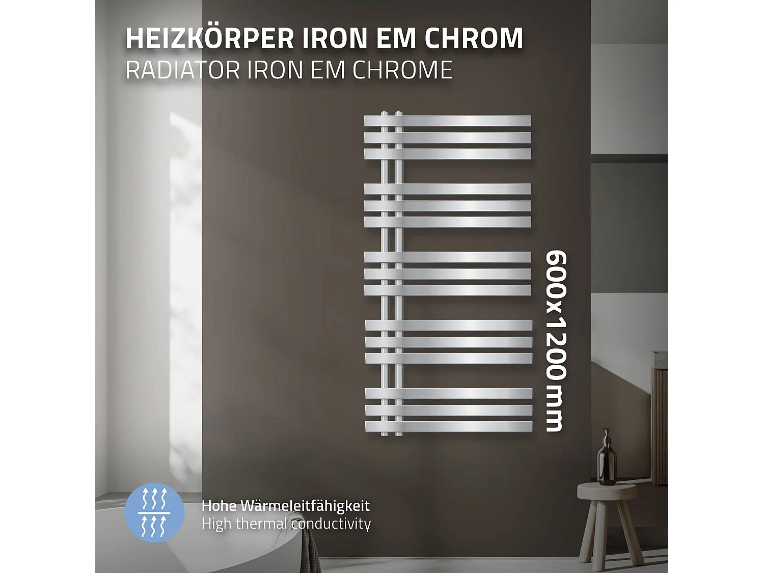 Radiatore termosifone Iron EM riscaldamento bagno per asciugamani cromo 60x120cm