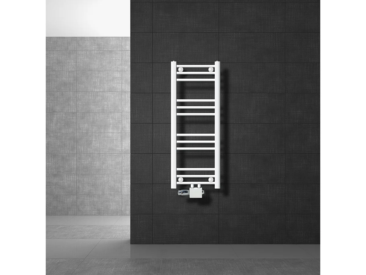 Radiador Sahara 300 x 800 mm, Blanco con Conexión Central Universal, Termostato