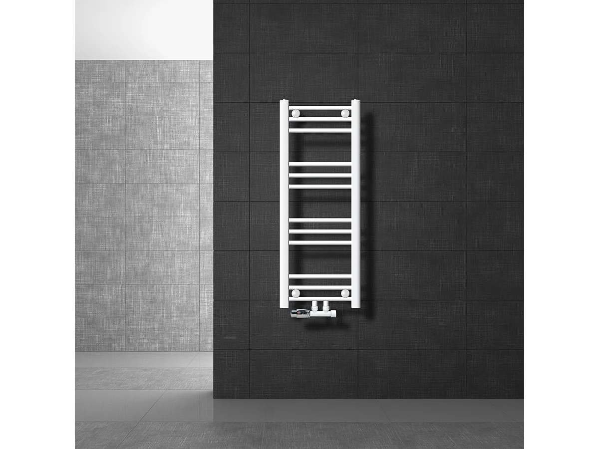 Radiatore Sahara 300 x 800 mm, Bianco con Attacco Centrale Destro, Termostato Incluso