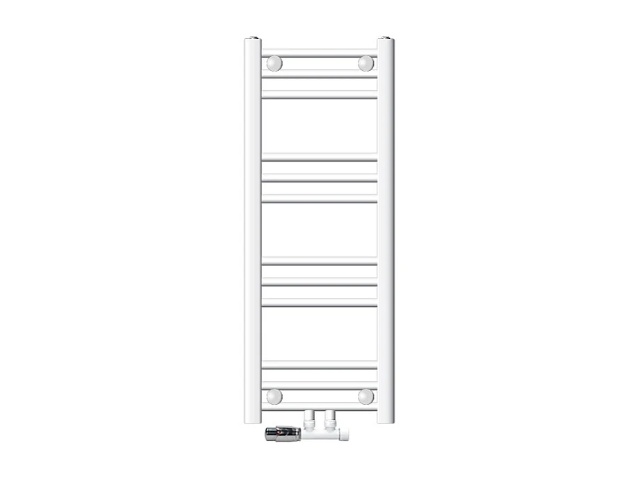 Radiateur Sahara 300 x 800 mm, Blanc avec Raccordement Central Droit, Thermostat Inclus