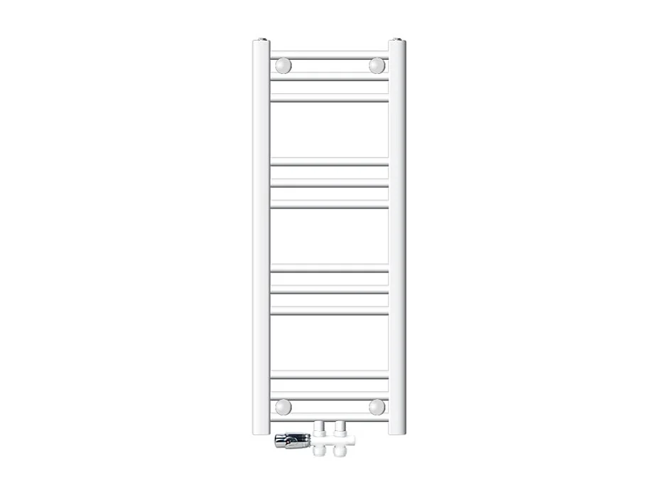 Radiateur Sahara 300 x 800 mm, Blanc avec Raccordement Central Droit, Thermostat Inclus