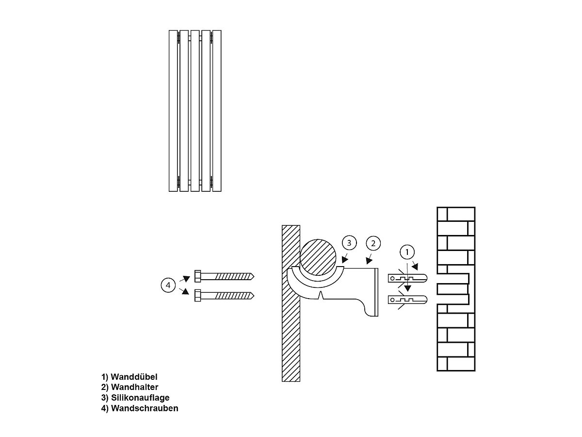 Radiatore da bagno Stella 260x1400 mm bianco con pavimento Raccordo di collegamento