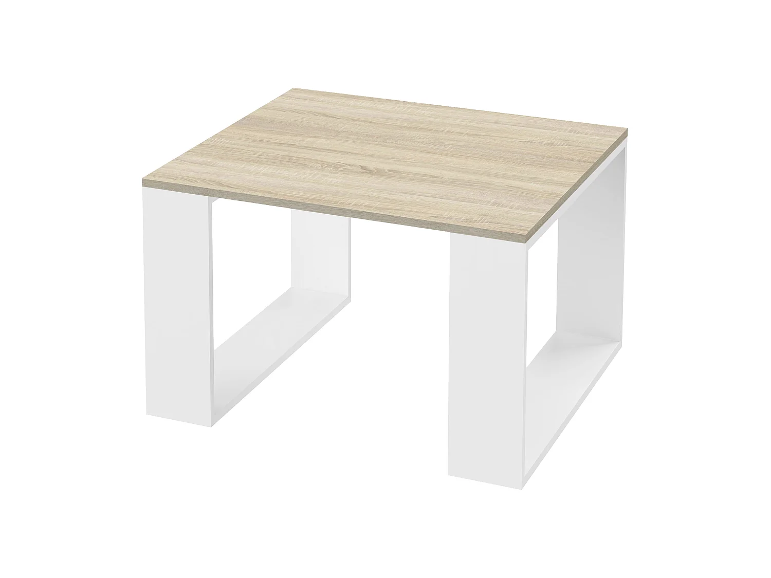 Table basse de salon moderne table d'appoint MDF chêne/pieds métal blanc 65x40cm