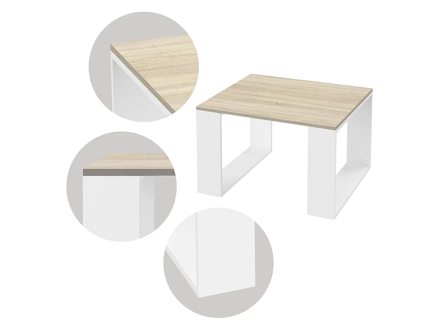 Tavolo da salotto caffè design moderno in MDF rovere e telaio bianco 65x65x40 cm