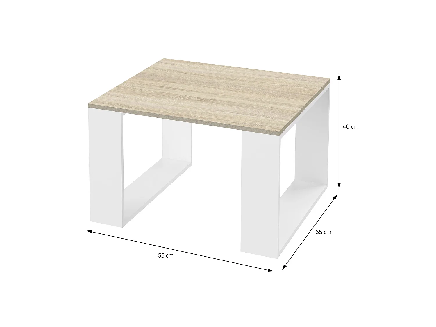 Tavolo da salotto caffè design moderno in MDF rovere e telaio bianco 65x65x40 cm